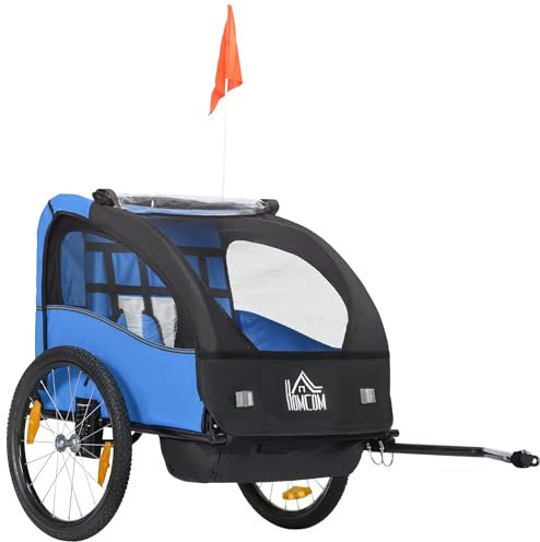 HOMCOM Remolque de Bicicleta para Niños +18 Meses 140x88x90 cm Azul