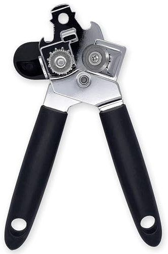 HiFEN® Dosenöffner aus Edelstahl, 20 cm, manuell, mit weichem Griff, rutschfest, glatte Kanten, Schwarz