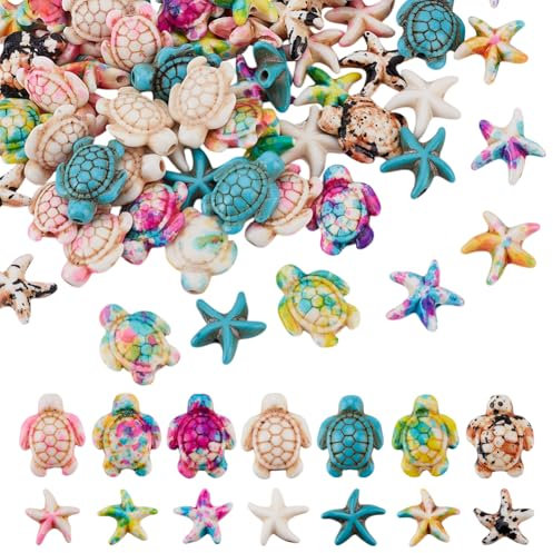 UNICRAFTALE 84 Stück 2 Stile 7 Farben Synthetische Türkisfarbene Schildkrötenperlen Lose Abstandsperlen Meerestier Seesternperlen Perlen Für Die Schmuckherstellung DIY Armband Halskette