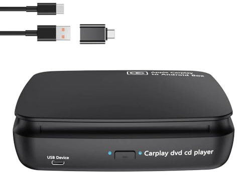 Nsssunnre Car CD DVD Player Portable CD Player Music Player Carplay AI Box for Wired to Wireless CarPlay Adapter & Android Auto