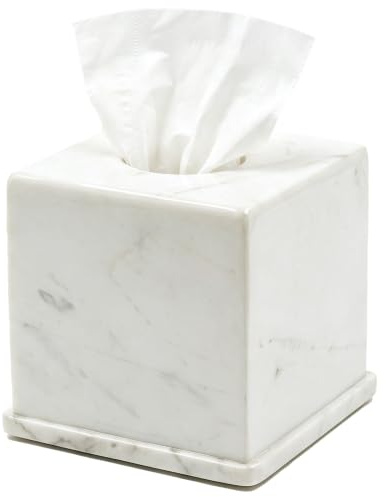 HAMAKAWA Kosmetiktuchbox Marmor, Kosmetiktücher Box Naturstein | Volakas Weiß Tissue Box Quadratisch 15x15x14,5 cm