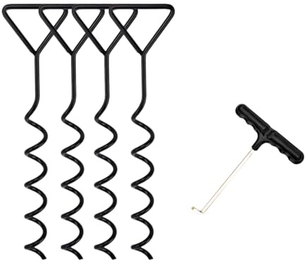 4 Stück Bodenanker Trampolin, 40cm Erdanker zum Eindrehen, Befestigung Boden Sturmanker, Schwarz