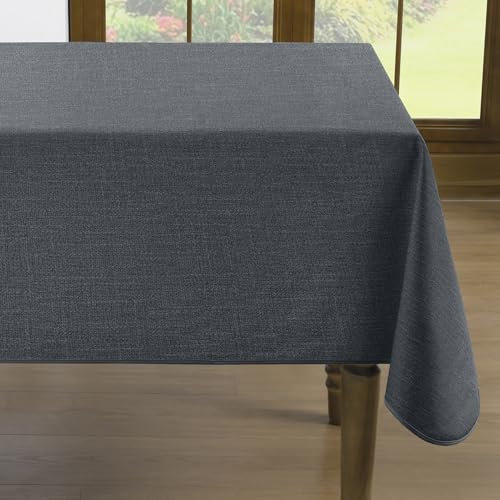 Romanstile Wachstuchtischdecke 140x180 mit Saum Leinenoptik Anthrazit Outdoor Tischdecke wetterfest PVC Wasserdicht Gartentischdecke Table Cloth eckig für Draußen,Sommer,Geburtstag,Picknick,Party,BBQ