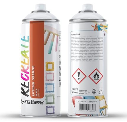 RECREATE Autumn Orange Satin Spray Paint for Wood, Metal, Plastic | Quick Drying, Smooth, Durable, Easy-to-Apply | Suitable for Indoor/Outdoor | For Furniture, Craft, Doors, Ornaments, Pots, Frames