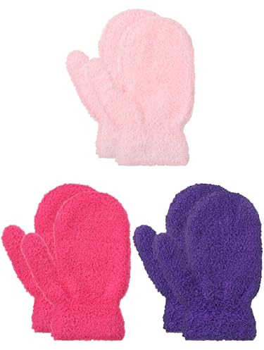 Geyoga 3 Pair Baby Mitten, Rose Red, Purple, Light Pink, 4-8 Years, Classic