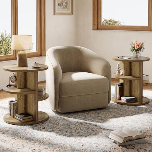 Tribesigns 2er-Set Runder Beistelltisch Couch, Couchtisch, 60×60×65cm 3-Etagen-Tisch mit Ablage, Landhaus Nachttisch für Wohnzimmer Schlafzimmer, Braun