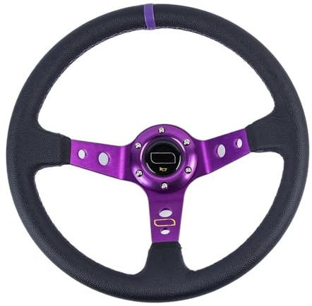 Volante Desplazado Coche, Volantes Deportivos Volante Deportivo Universal de 14 Pulgadas y 350 mm de PVC y PU for Carreras de Coches de Aluminio.(Leather-Purple)