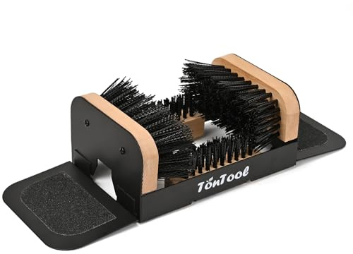 Boot Brush Scraper Outdoor Heavy Duty Boot Cleaner Brush Outdoor with Natural Stiff Bristles Boot Scrapers with Brushes Outdoor Steel Frame Non-Slip Base Foldable Side Wings Wall Mount or Freestanding