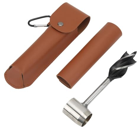 Risegun Jeu de Clés à Tarière Manuelles, Foret à Bois Manuel Multifonctionnel en Acier Inoxydable avec Sac de Rangement (Sac en cuir brun et étui)