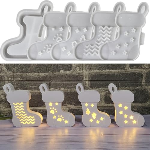 ALEFBET Silikonform Weihnachten für Led,Silikonformen Gießformen Weihnachten,Silikon Gießform Weihnachtsstrumpf Lichterkranz,Gipsformen zum Gießen S1995