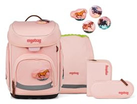 ergobag Schulranzen-Set cubo Set UnzähmBär - Rosa | Ergonomischer Schulranzen klassisch 5-teilig für die 1. Klasse der Grundschule