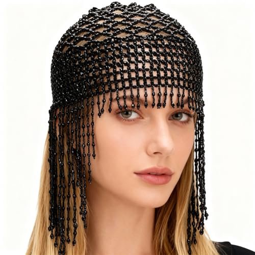 GORGECRAFT 1920. Perlenbesetzte Kappe Roaring 20. Flapper & Cleopatra Kopfschmuck Quaste Strasskappe Kristall Hochzeitsbraut Kopfkette Tolle Haarkette Silberner Hut Für Gatsby Mottoparty Dekoration