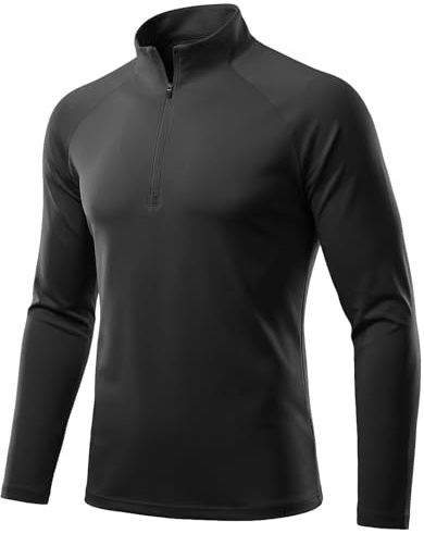 DiULi Men's Half Zip Long Sleeve Top, Quick Dry Breathable Sports Shirt for Running Gym Hiking Outdoor Fitness, Slim Fit Performance Top, Black, Size M