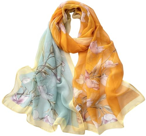 LEBOOBELL Damen Chiffon Schal Blumen Muster Leichte Langhalstuch Eleganter Tücher für Frühling Sommer Ganzjährig