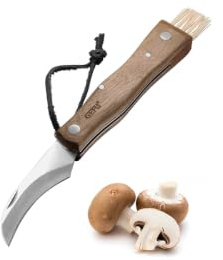GEFU Pilzmesser SILVA - Klappbares Pilzsammler Messer mit Bürste | Ergonomischer Walnussholzgriff, gebogene Edelstahlklinge, inklusive Lederband zum Aufhängen, ideal für die Pilzernte