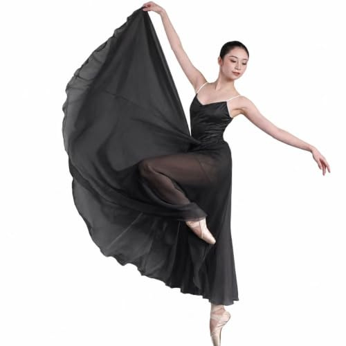 Wuchieal Damen Bauchtanz Rock stammes-Chiffon- voller Rock einheitsgröße schwarz