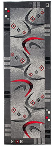 Carpeto Modern Läufer Teppich Grau 120 x 300 cm Geometrische Muster Kurzflor Monaco Kollektion