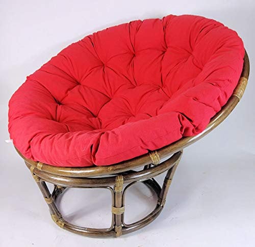 Rattan Papasansessel,Papasan Durchmesser 110 cm, Fb. Dunkelbraun, Polster Uni Living 236 rot Himbeere