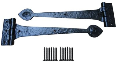 S & S International Pair of Spear Hinges | Black Antique | Barn Doors Garden Gates Sheds Cabinets Cupboards Tee T Hinges | Vintage Style (15 Inch)