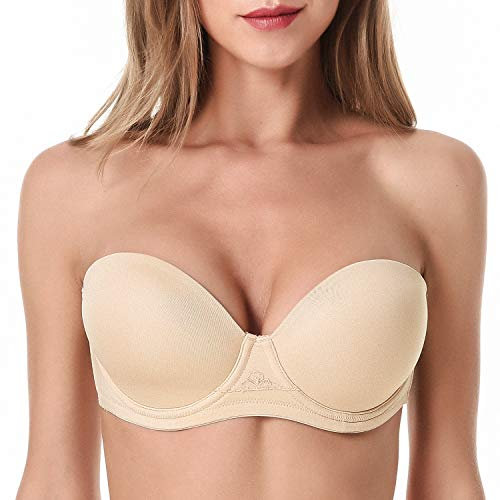 WingsLove Women’s Strapless Bra Full Coverage Underwire Multiway Plus Size Contour Comfort Bra(Nude 44D)