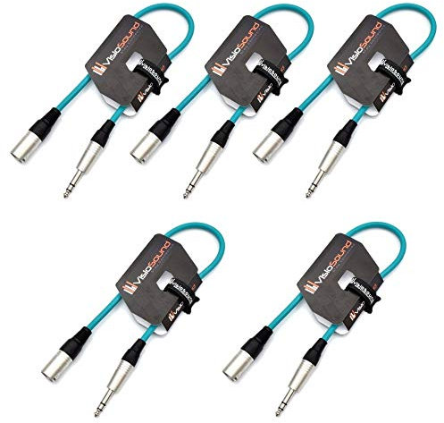 VisioSound 5 x Male XLR to 6.35mm Stereo TRS Jack Lead/Balanced Signal/Audio Patch Cable (Green, 0.5m, Pack of 5)
