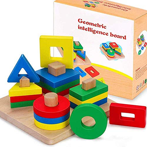 Holz Stapelspielzeug für 2 3 4 Jahre Kinder, Montessori Geometrisches Snteckspiel mit Formen und Farbe, Steckpuzzle Holzspielzeug Lernspielzeug Geschenk für Junge Mädchen und Babys