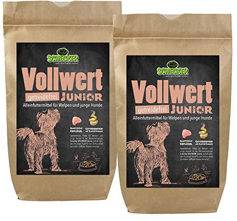 Schecker Trockenfutter mit Geflügel - Hundefutter VOLLWERT Junior - Welpe - getreidefrei - 2 x 6 kg = 12 kg