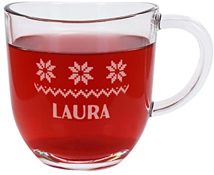 Herz & Heim® Glastasse mit Gravur des Wunschnamen für Glühwein oder Tee (Norweger Muster)