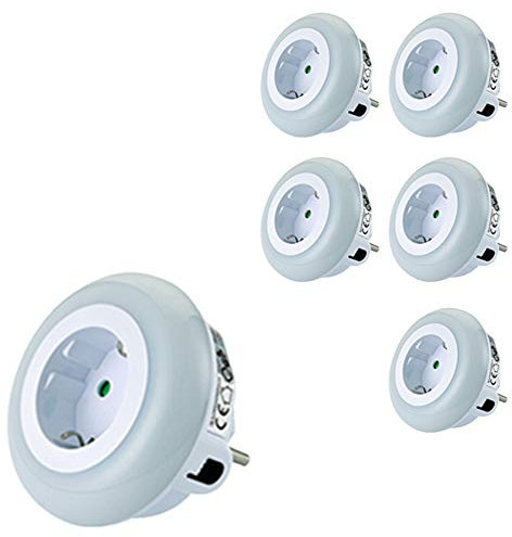 Dapo 6 x LED-Nachtlicht-Steckdosenleuchte-Wandleuchte-Lampe Orientierungslicht LED-Licht mit Dämmerungssensor + Steckdose Stimmungslicht (6 x Stück)