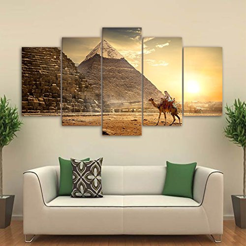 WMWSH Bilder Abstrakt 5 Teilig Wandbild Ägyptische Ägypten Pyramide Vlies - Leinwand Bild Wandbilder Wohnzimmer Wohnung Deko Kunstdrucke Modern Wandbilder Design Abstrakt Poster Wanddekoration