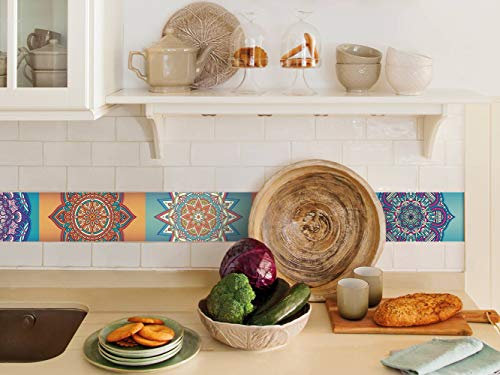 Cenefa auto-adhesiva | Decoración de pared cocina & baño, 5 m x 15 cm | Mandala Colors