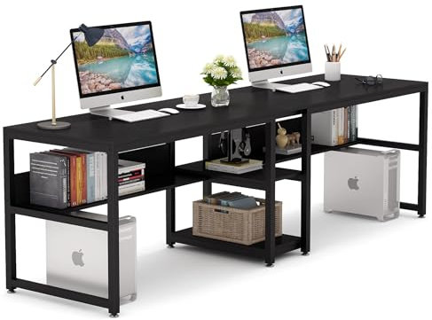 Tribesigns Schreibtisch Computertisch 200 x 60 x 75 cm Doppelter Langer Schreibtisch Holz, computertisch Arbeitstisch PC Tisch Bürotisch Konferenztisch für Home Office, Schwarz