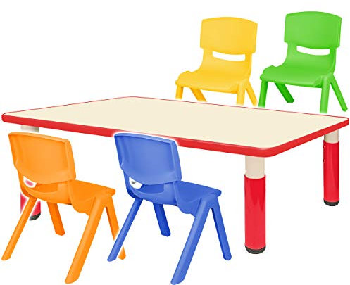 alles-meine.de GmbH Sitzgruppe für Kinder - Tisch + 4 Kinderstühle - Größen & Farbwahl - rot - höhenverstellbar - 1 bis 8 Jahre - Plastik - für INNEN & AUßEN - Kindertisch/Kind..