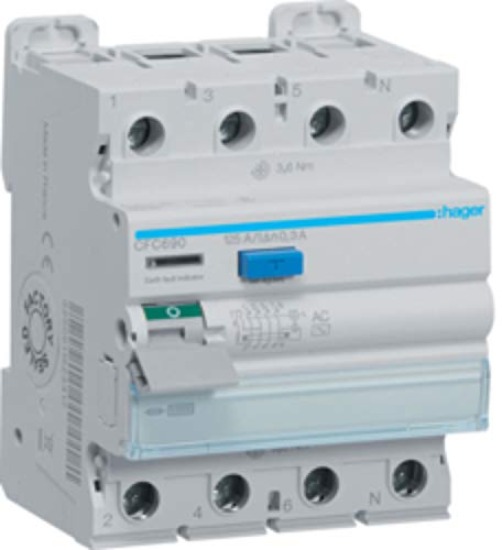 Hager CFC690 Interrupteur différentiel type AC 4P 125 A 300 mA Blanc 7 x 7,2 x 8,5 cm