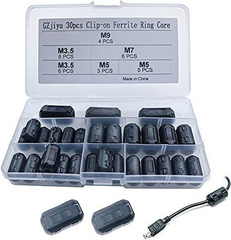 GZjiyu 30 Stk Ferrit, Entstörfilter Klappferrit für Kabel RFI EMI Rauschunterdrückung Verbessert Signal Integrität (Innendurchmesser 3.5mm 5mm 7mm 9mm)