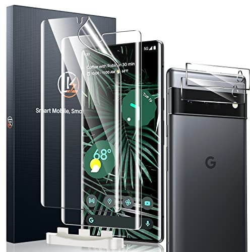 LK 4 Stück Schutzfolie Kompatibel mit Google Pixel 6 Pro, 2 Stück Kamera Schutzfolie und 2 Stück Folie, Blasenfreie Weich TPU Displayschutzfolie Vollständige Abdeckung Fingerabdruck- unterstützen