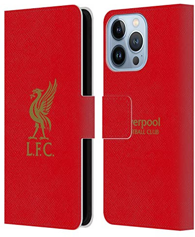 Head Case Designs Licenciado Oficialmente Liverpool Football Club Logotipo De Oro En Rojo Pájaro Hígado Carcasa de Cuero Tipo Libro Compatible con Apple iPhone 13 Pro