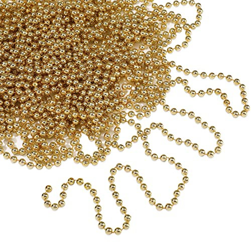 Dilunave 60 Fuß Weihnachten Perlen Girlande Weihnachtsbaum Perlen Girlande Kunststoff Perlen Stränge Kette Künstliche Perlen Trim Girlande für Weihnachtsbaum DIY Liefert und Dekoration (Gold)