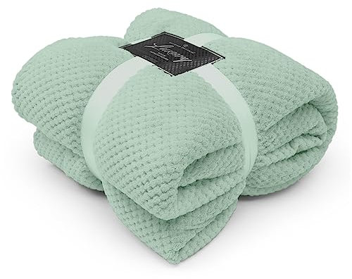 GC GAVENO CAVAILIA Teddy Popcorn Blanket Thermal Extra Large Throws, Soft & Cosy Duck Egg King Size Blanket Waffle Throw 200 x 240cm For Sofa Bed Chair Settee