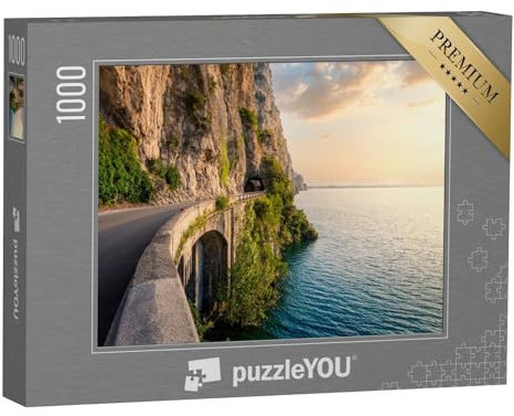 puzzleYOU: Puzzle 1000 Teile „Die Küstenstraße am Gardasee bei Limone del Garda, Italien“ – aus der Puzzle-Kollektion Gardasee