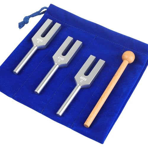 GOGHOST Angel Tuning Forks Set - 4096 Hz, 4160 Hz, 4225 Hz with Wooden Hammer and Velvet Bag for Yoga and Meditation Accessories