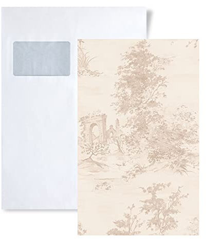 1 ÉCHANTILLON S-304291-GU Profhome Papier peint toile de Jouy shabby chic | ÉCHANTILLON de Papier peint au format A4