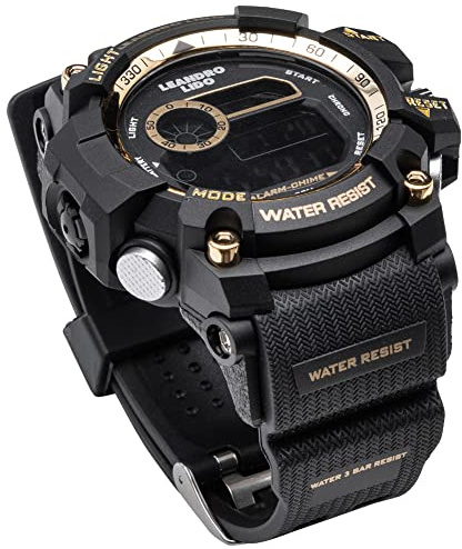 Leandro Lido Monza/Genoa/Palermo/Rimini/Parma digital 12-Bit-Display Freizeit Outdoor Stundensignal-Funktion 53 mm Alarm Stoppuhr wasserdicht 3 ATM Unisex Damen Herren Sports Watch