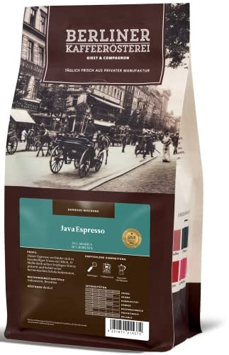 Berliner Kaffeerösterei - Java Espresso (250g / ganze Bohne), Röstgrad Kaffee: dunkel, 70% Arabica Bohnen, Aromaprofil: Nussig/Süß/Würzig