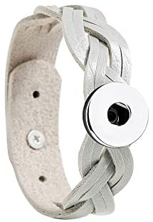 ANDANTE Leder Armband für Chunks Click-Buttons mit Druckknopf-Verschluss (18-22 cm) - Grau