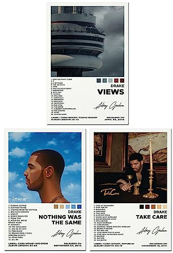 Bkioqoh Ein Set mit 3 Leinwand-Postern, Drake-Poster, Nothing Was The Same, Album-Ästhetik, 3-teiliges Set, 40,6 x 61 cm, Leinwanddrucke, ungerahmt, 3er-Set