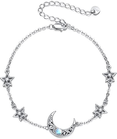 YFN Mondstein Mond Fußkettchen für Frauen Sterling Silber Keltischer Mond Fußkettchen Irischer Schmuck (Mondstein)