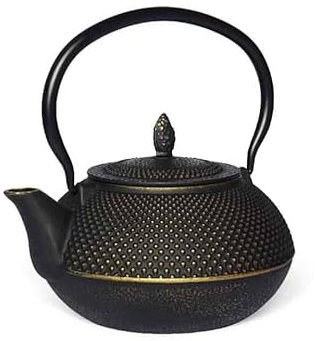 MAOCI Arare Gusseisen Teekanne 1,2l Schwarz-Gold/Innen Emailliert/mit Teesieb