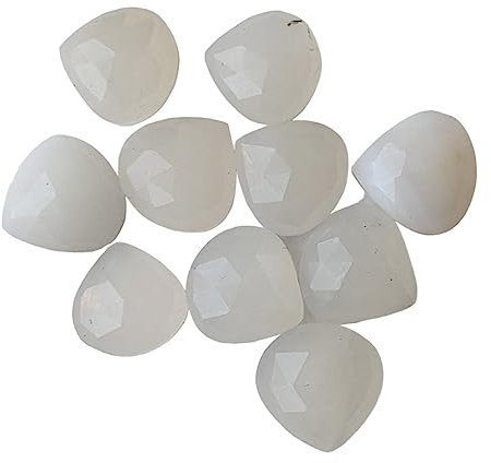 Gems For Jewels 9–10 mm weiße Mondstein-Cabochons für Damen, natürlicher Mondstein, facettierte, herzförmige Cabochons mit flacher Rückseite, lose für Schmuck (5 St. bis 10 St. Option)-ADG359 (5 St.)