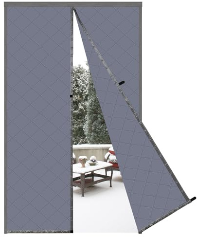 Risareyi Magnet Wärmeschutzvorhang Tür 150x220cm, Grau | Thermo Türvorhang Kälteschutz, aus Oxford-Stoff, Polyester-Füllung, Wasserdicht Winddicht, Kälteschutzvorhang für Balkontür